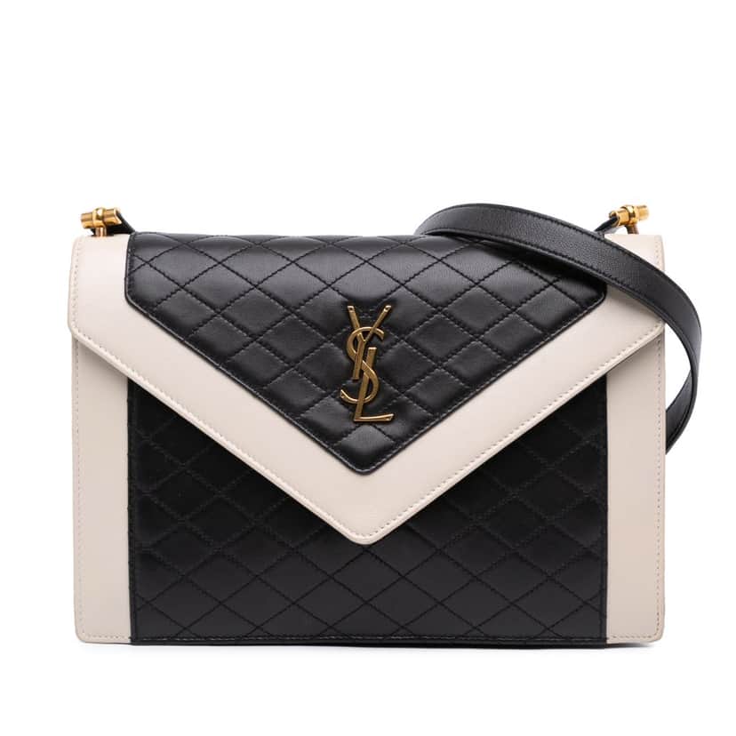 Saint Laurent Bicolor Quilted Lambskin Gaby Crossbody Black Leather Good condition - Front View