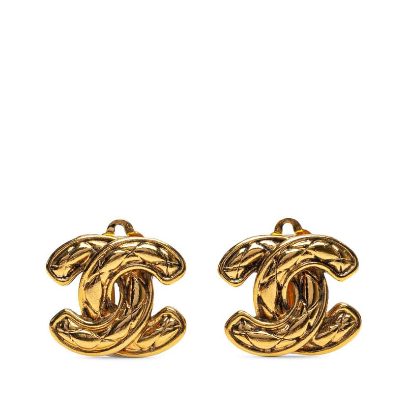 Chanel Gold Plated CC Quilted Clip on Earrings Gold Metal Good condition - Front View