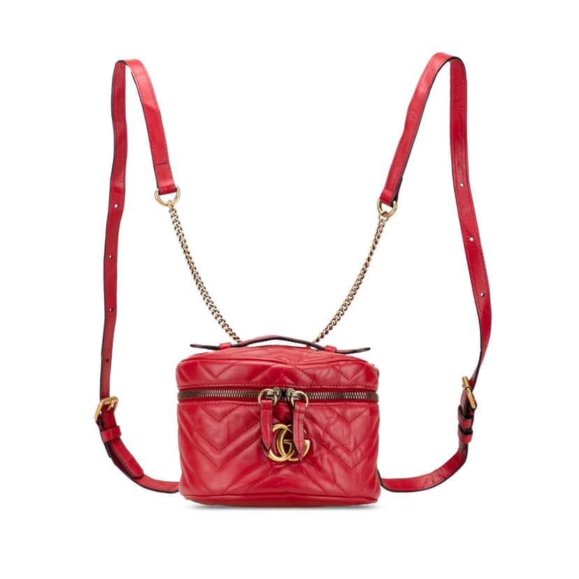 Gucci Mini GG Marmont Matelasse Leather Round Backpack Red Leather Good condition - Front View