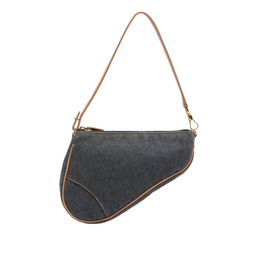 Dior Mini Denim Saddle Pochette Blue Denim Good condition - Front View