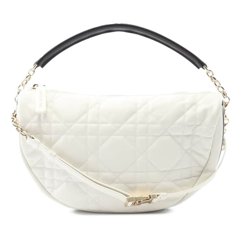 Dior Medium Lambskin Cannage Dior Vibe Hobo White Leather Good condition - Front View