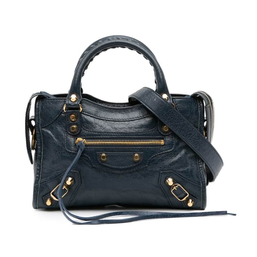 Balenciaga Mini Lambskin Motocross Classic City Satchel Blue Leather Good condition - Front View