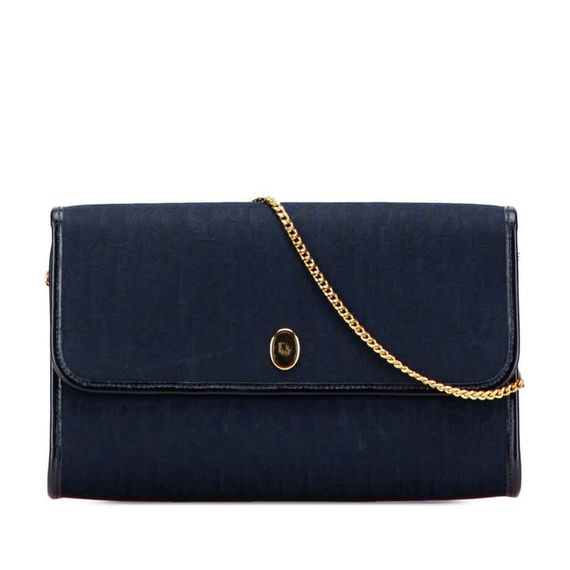 Dior Oblique Canvas Chain Crossbody Blue Canvas Good condition - Front View