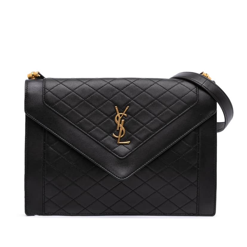 Saint Laurent Quilted Lambskin Gaby Shoulder Bag Black Leather Good condition - Front View