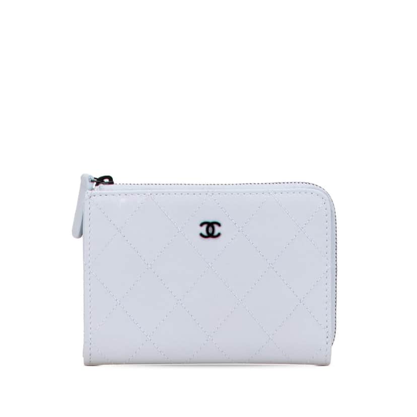 Chanel CC Quilted Calfskin Zip Wallet Grey Leather Good condition - Front View