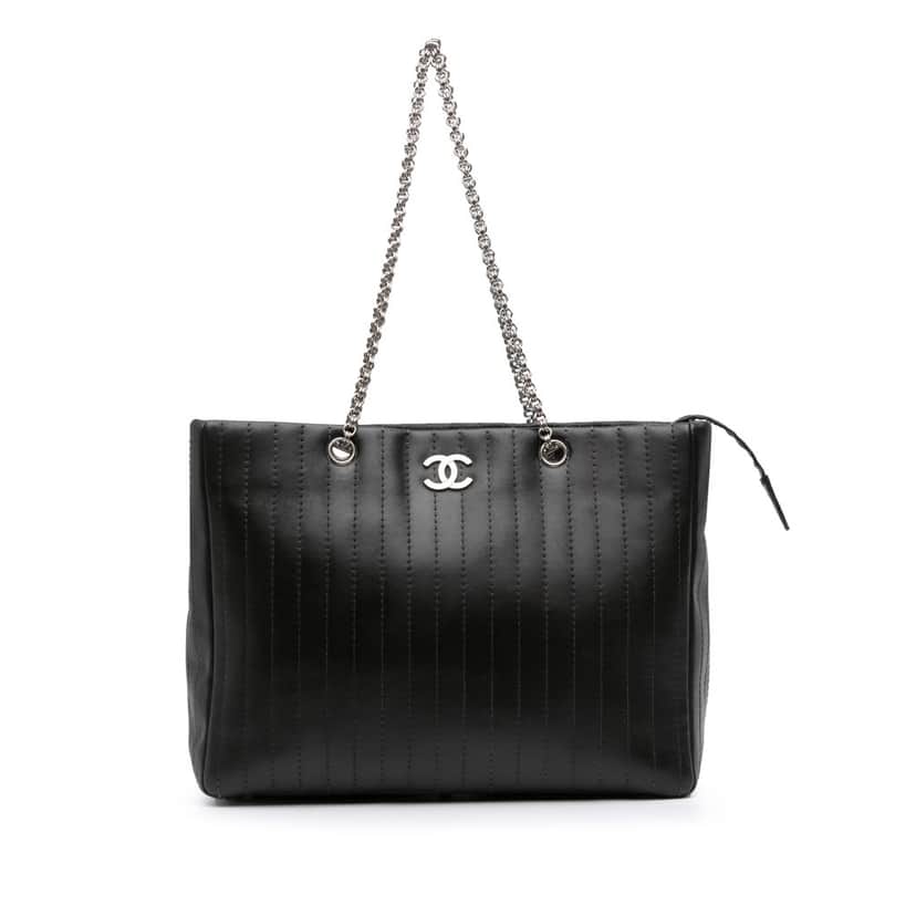 Chanel Quilted Lambskin Mademoiselle Tote Black Leather Good condition - Front View