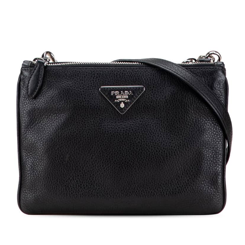 Prada Vitello Phenix Double Zip Crossbody Black Leather Good condition - Front View