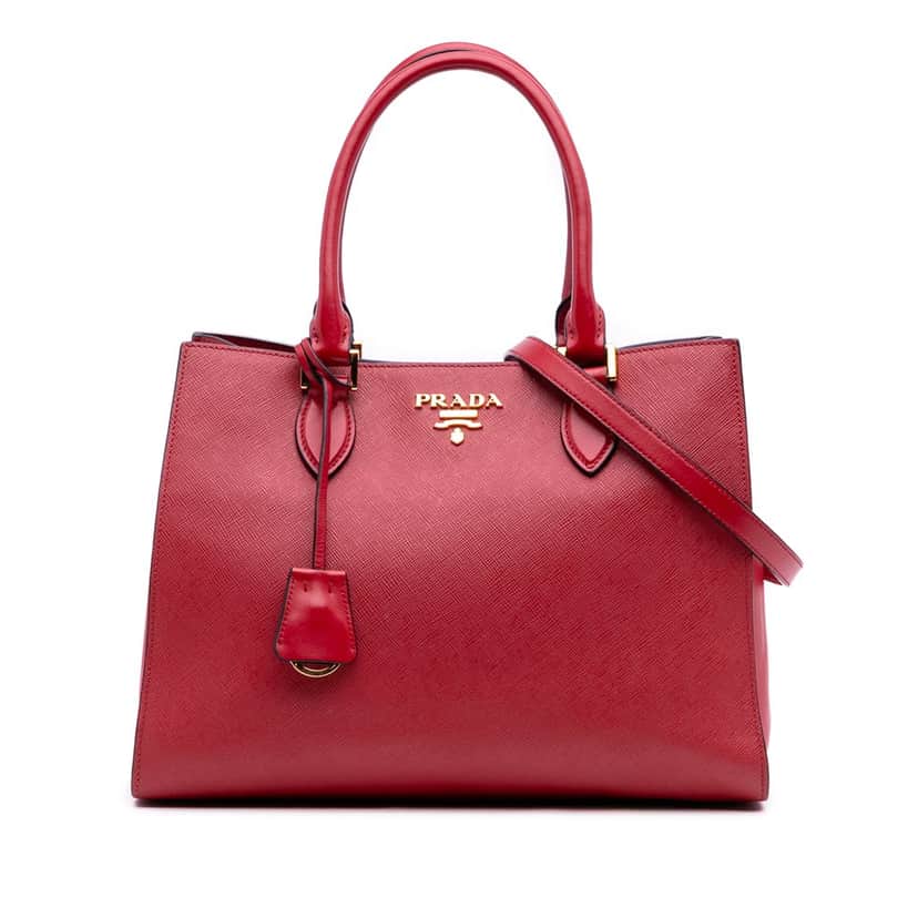 Prada Soft Calf Trimmed Saffiano Lux Satchel Red Leather Good condition - Front View
