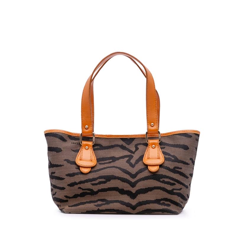 Fendi Zebra Print Canvas Handbag Brown Canvas Good condition - Front View