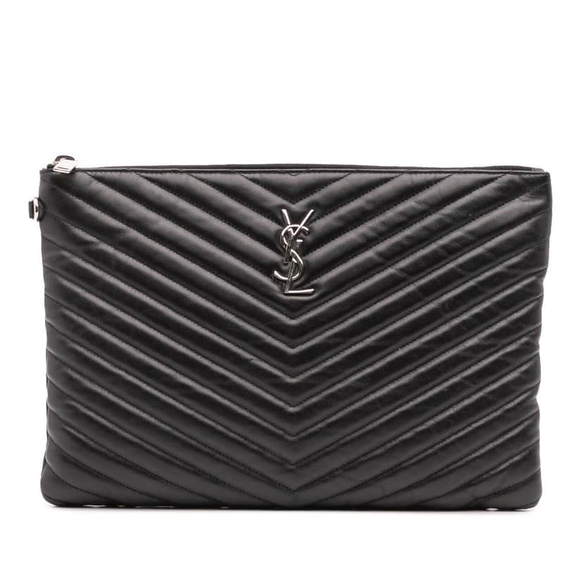 Saint Laurent Calfskin Matelasse Monogram Document Holder Black Leather Good condition - Front View