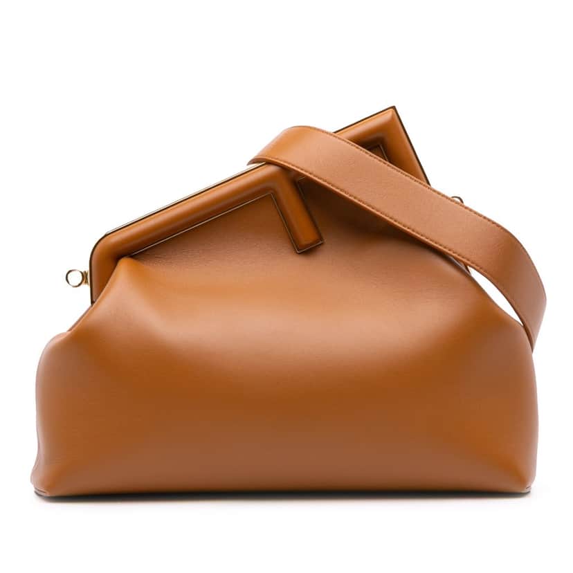 Fendi Medium Nappa Fendi First Shoulder Bag Brown Leather Good condition - Front View