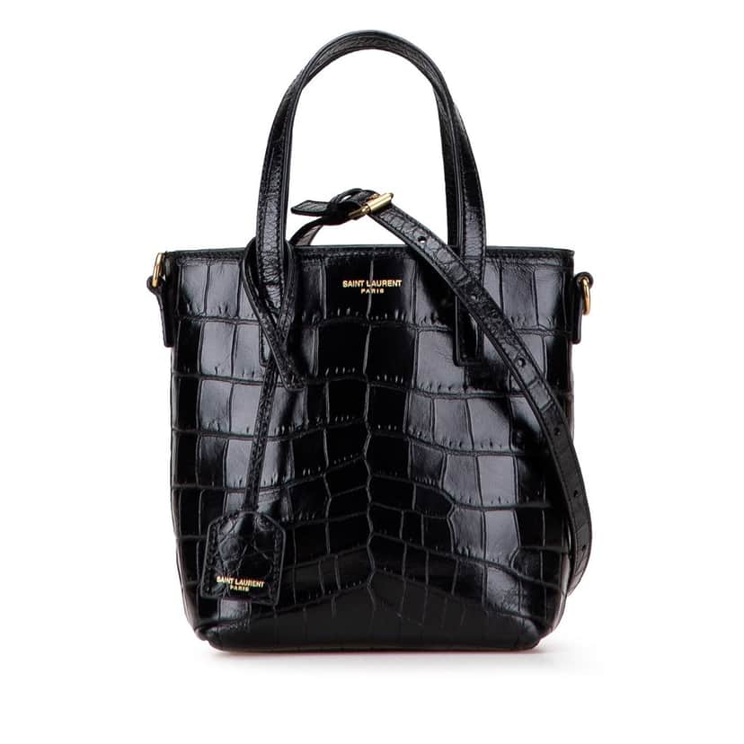 Saint Laurent Mini Toy Embossed Leather Shopping Tote Black Leather Good condition - Front View