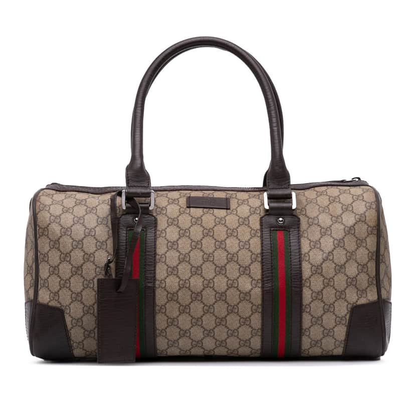 Gucci GG Supreme Web Boston Bag Brown Canvas Good condition - Front View