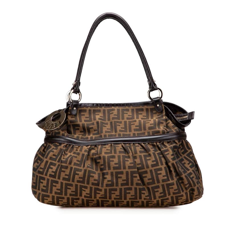 Fendi Large Zucca Canvas Chef Shoulder Bag Brown Canvas Good condition - Front View