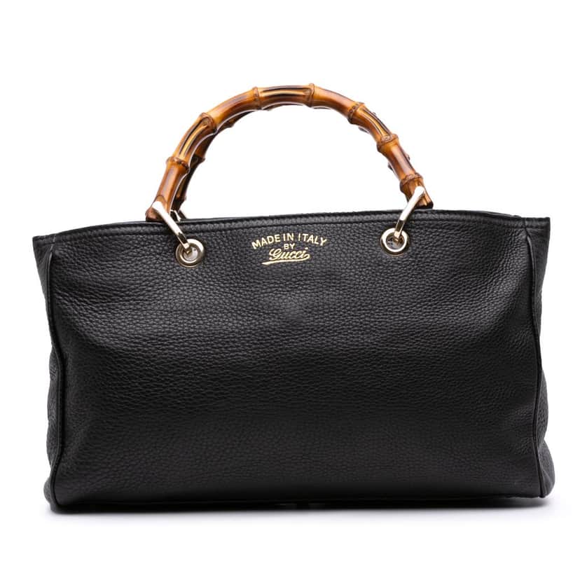 Gucci Medium Calfskin Bamboo Shopper Satchel Black Leather Good condition - Front View