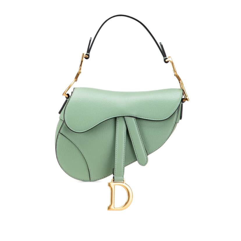 Dior Mini Calfskin Saddle Bag Green Leather Good condition - Front View