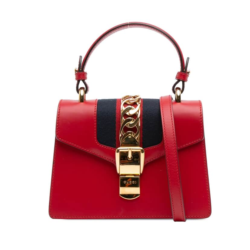 Gucci Mini Calfskin Sylvie Satchel Red Leather Good condition - Front View
