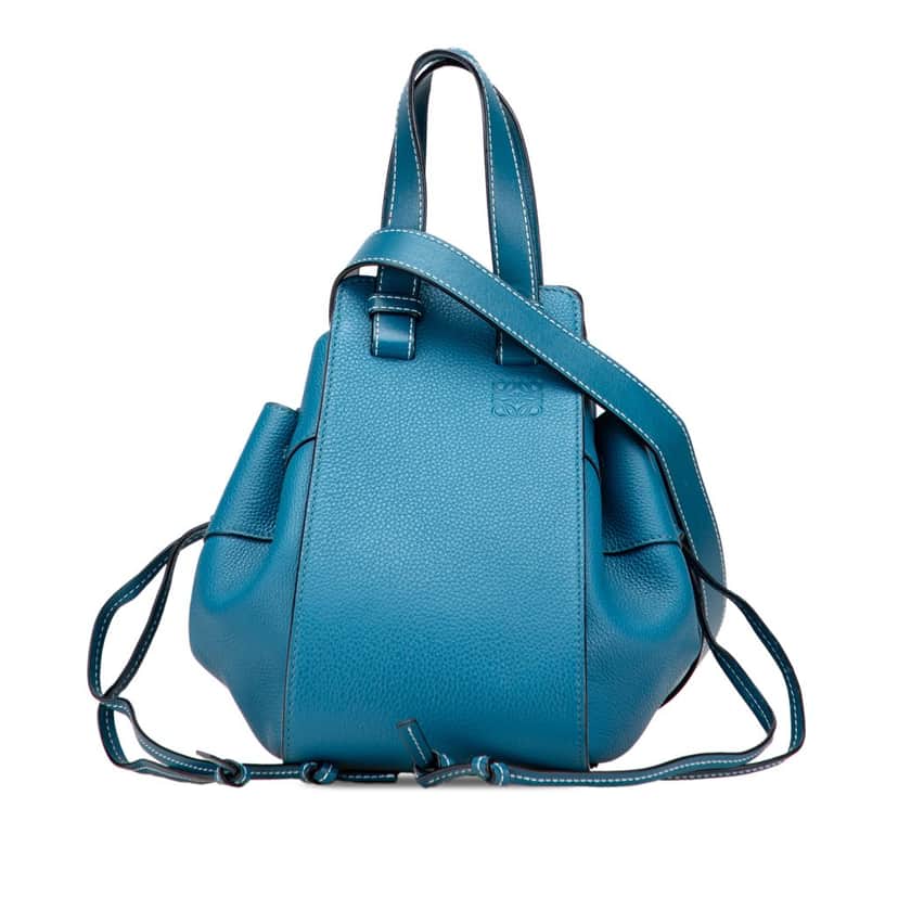 Loewe Small Grained Calfskin Drawstring Hammock Bag Blue Leather Good condition - Front View