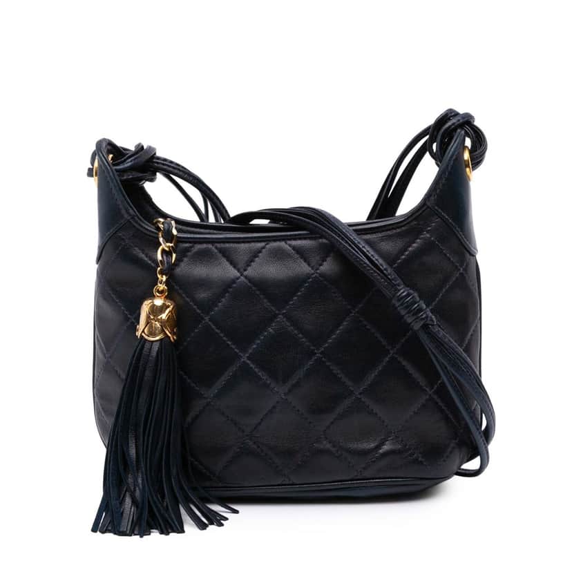 Chanel CC Quilted Lambskin Tassel Crossbody Blue Leather Good condition - Front View