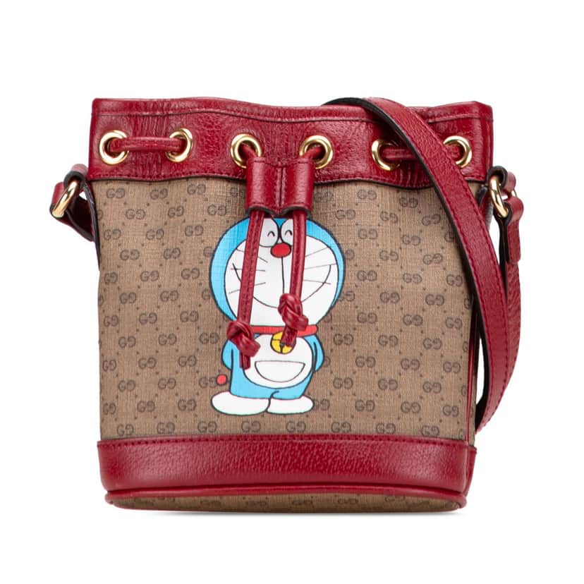 Gucci Micro GG Supreme Doraemon Bucket Bag Brown Canvas Good condition - Front View