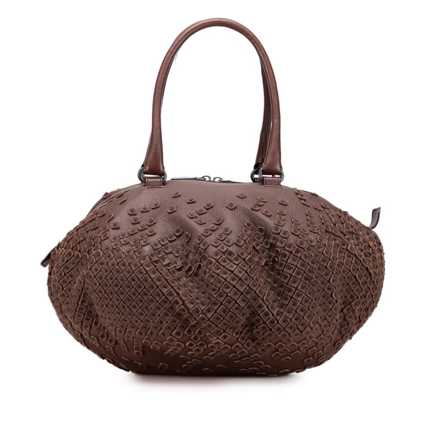 Bottega Veneta Cervo Patchwork Bowler Bag Brown Leather Good condition - Front View