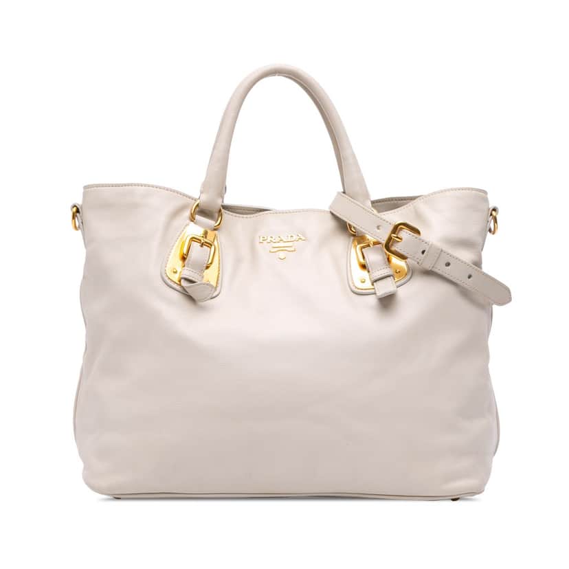 Prada Soft Calf Open Convertible Tote Grey Leather Good condition - Front View