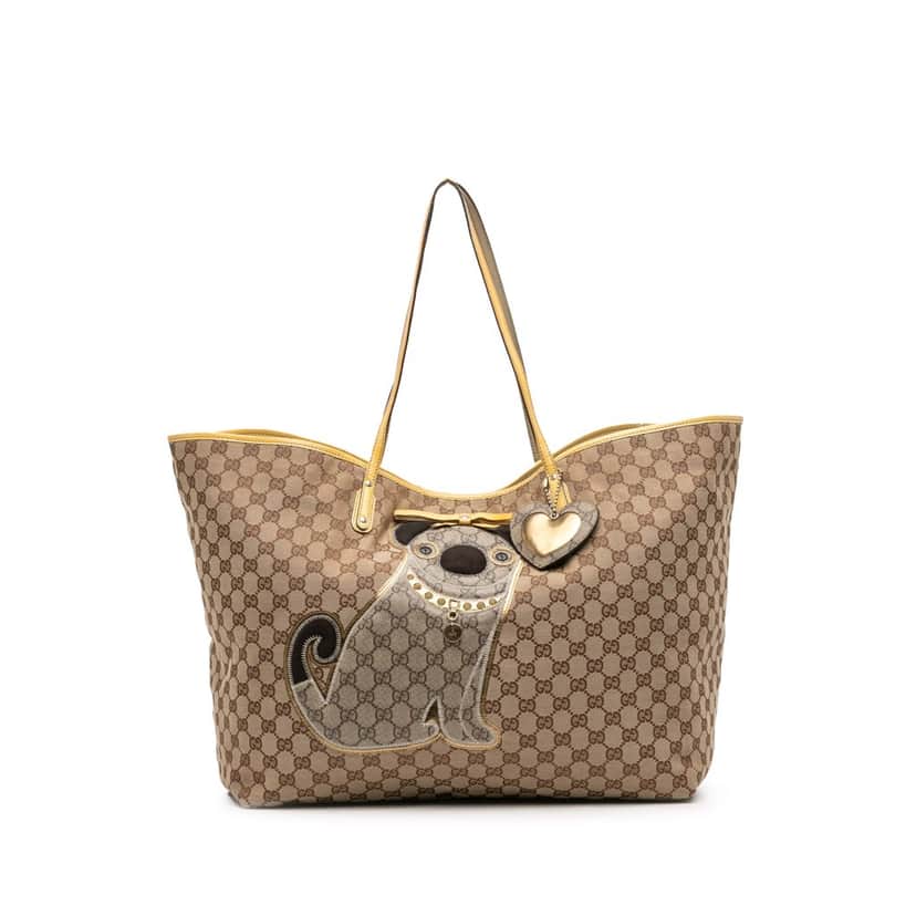 Gucci Medium GG Canvas Oliver Pug Tote Brown Canvas Fair condition - Front View
