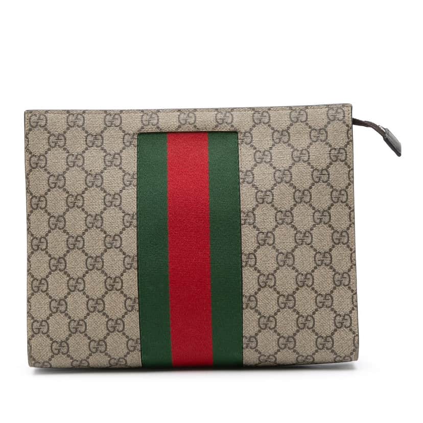 Gucci GG Supreme Web Clutch Brown Canvas Good condition - Front View