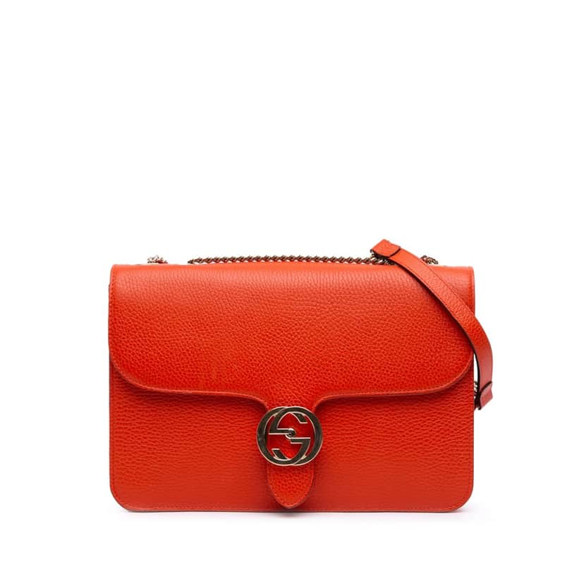 Gucci Medium Dollar Calfskin Interlocking G Crossbody Orange Leather Good condition - Front View