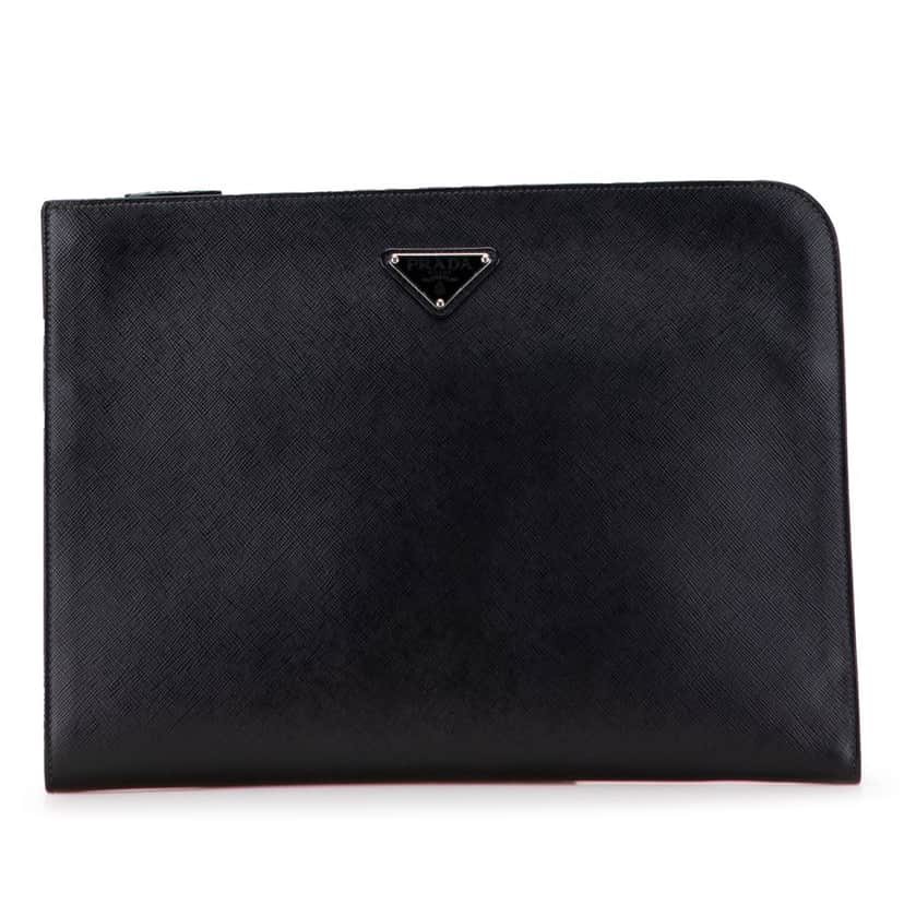 Prada Saffiano Zip Around Portfolio Black Leather Good condition - Front View