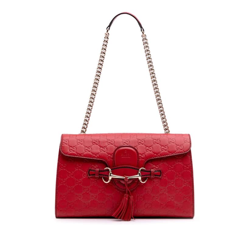 Gucci Medium Guccissima Emily Shoulder Bag Red Leather Good condition - Front View
