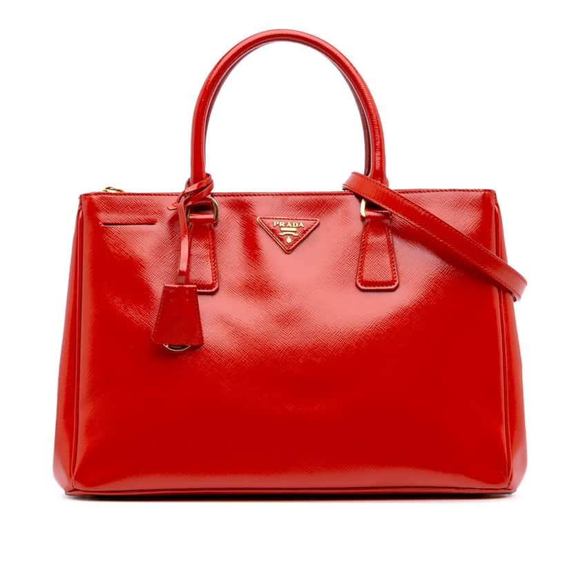 Prada Medium Saffiano Vernice Galleria Double Zip Satchel Red Leather Good condition - Front View
