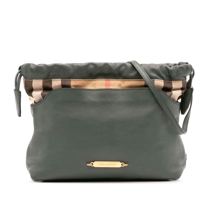 Burberry House Check Canvas and Calfskin Little Crush Crossbody Green Leather Good condition - Front View
