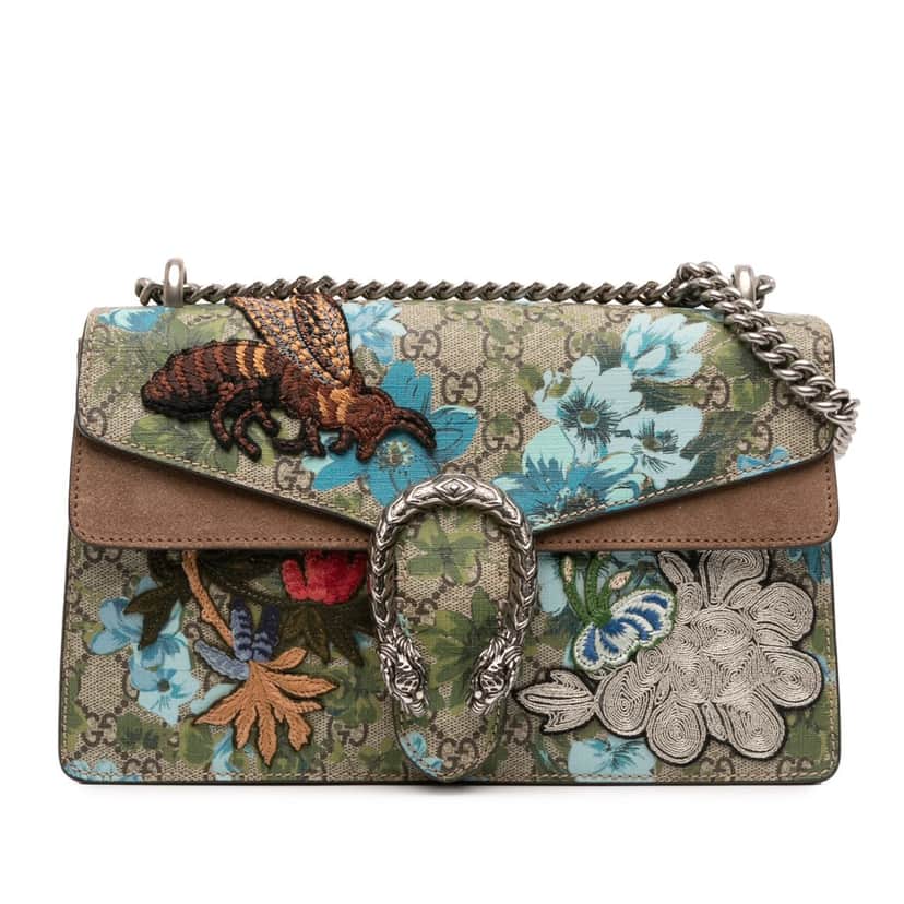 Gucci Medium GG Supreme Blooms and Bee Dionysus Shoulder Bag Brown Canvas Good condition - Front View