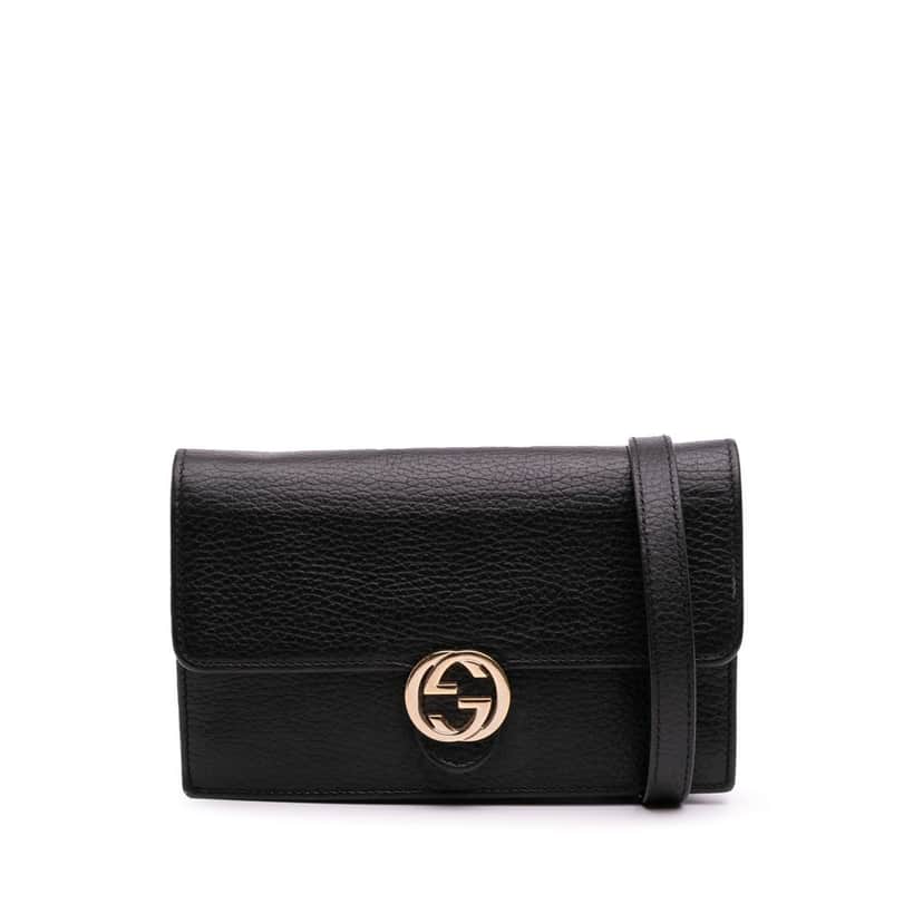 Gucci Interlocking G Dollar Calfskin Wallet on Chain Black Leather Good condition - Front View