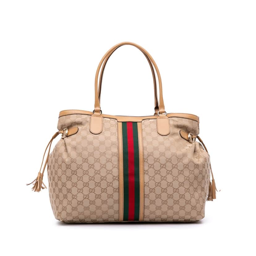 Gucci GG Canvas Web Tassel Tote Brown Canvas Good condition - Front View