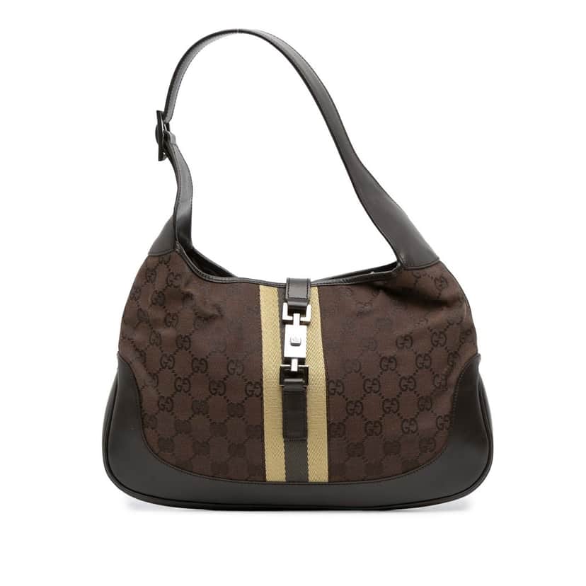 Gucci GG Canvas Web Jackie Shoulder Bag Brown Canvas Good condition - Front View