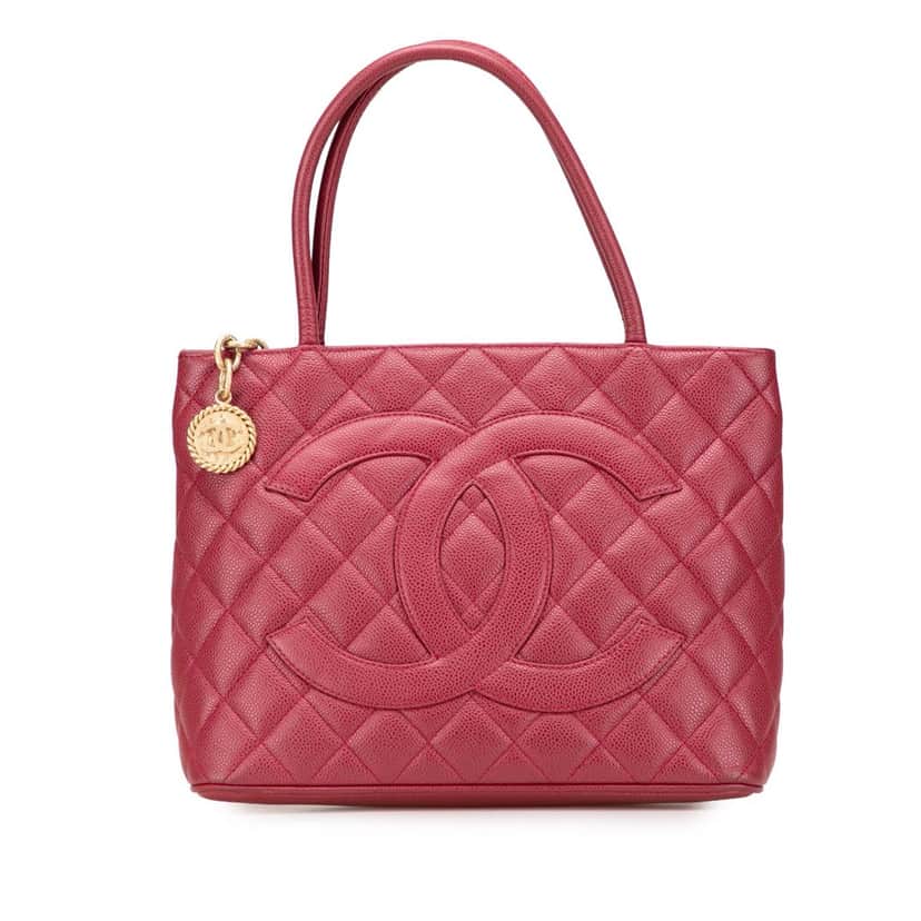 Chanel Caviar Medallion Tote Red Leather Good condition - Front View