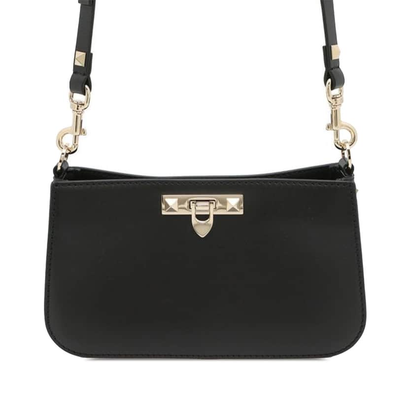 Valentino Calfskin Rockstud Flip Lock Crossbody Black Leather Good condition - Front View
