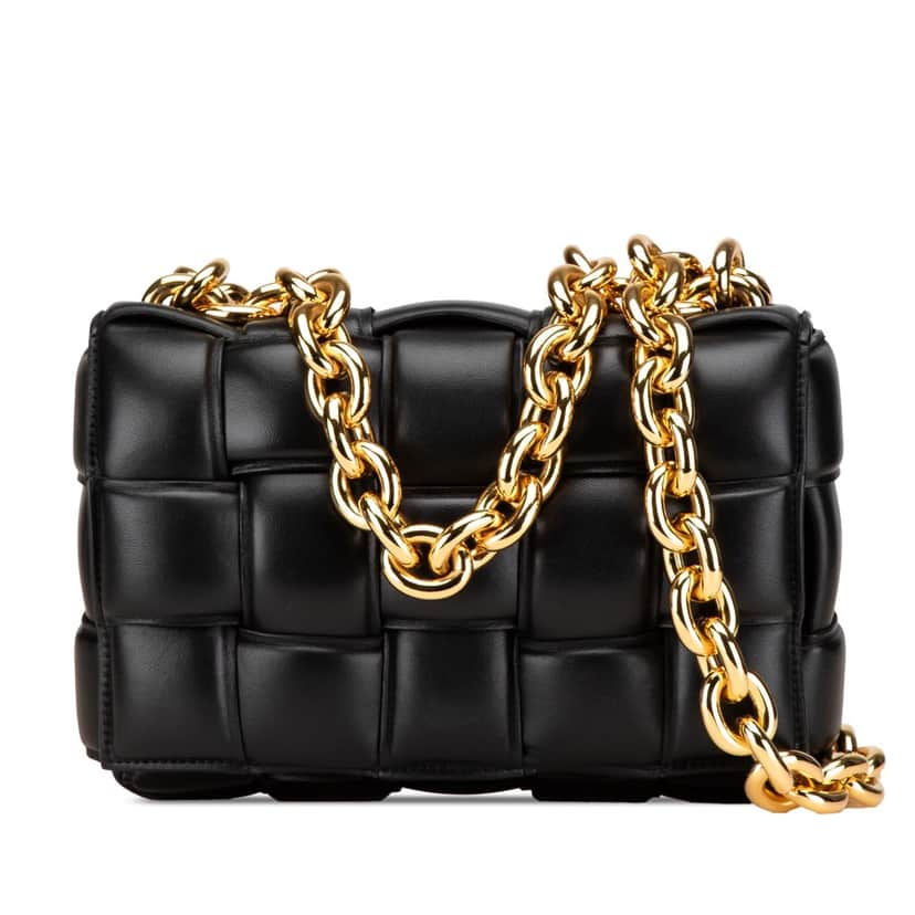 Bottega Veneta Nappa Intrecciato Padded Chain Cassette Satchel Black Leather Good condition - Front View