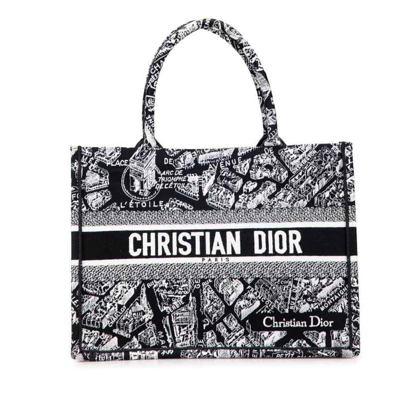 Dior Medium Canvas Embroidered Plan De Paris Book Tote Black Canvas Good condition - Front View