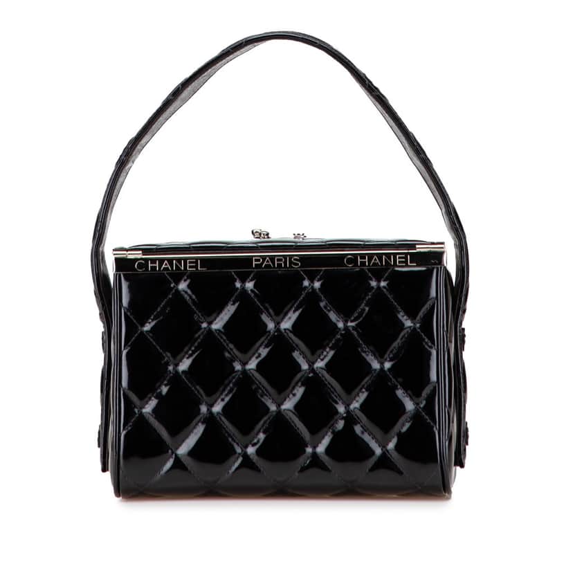 Chanel Quilted Patent Leather Box Handbag Black Leather Good condition - Front View