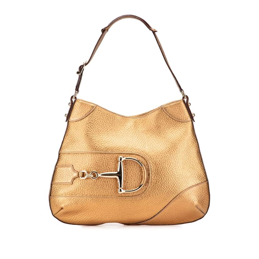 Gucci Grained Calfskin Hasler Hobo Gold Leather Good condition - Front View
