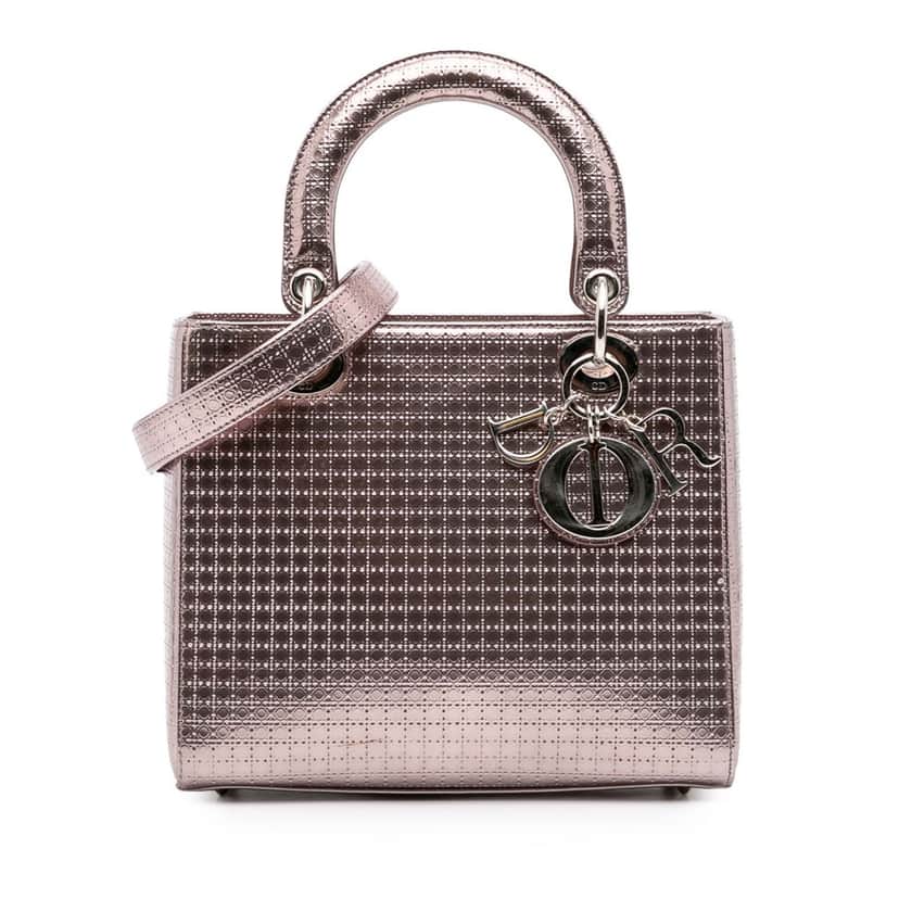 Dior Medium Metallic Patent Microcannage Lady Dior Pink Leather Good condition - Front View
