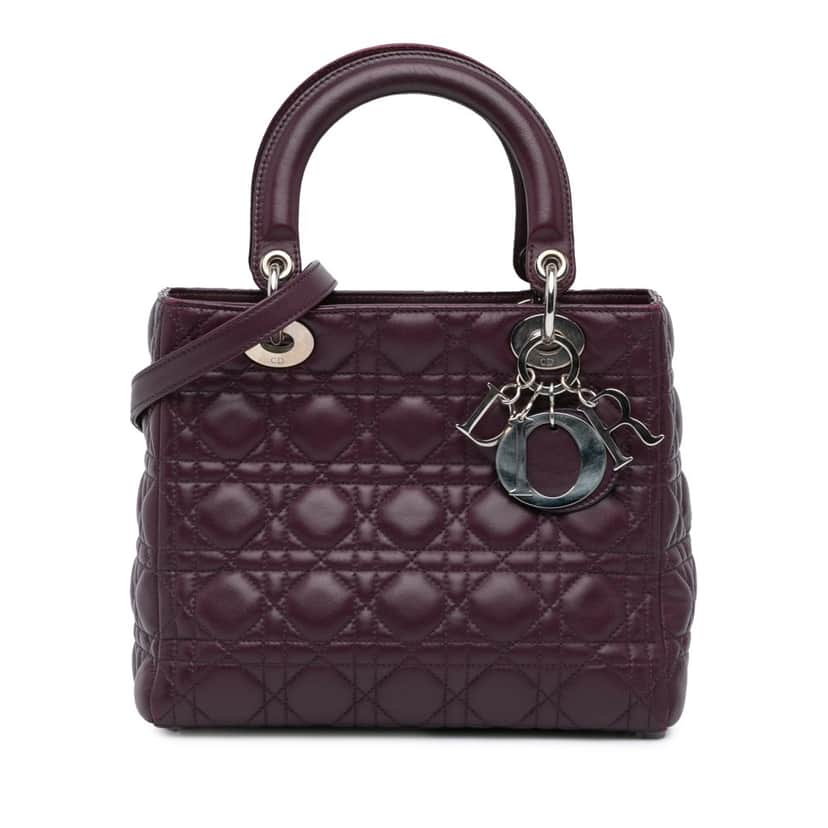 Dior Medium Lambskin Cannage Lady Dior Purple Leather Fair condition - Front View