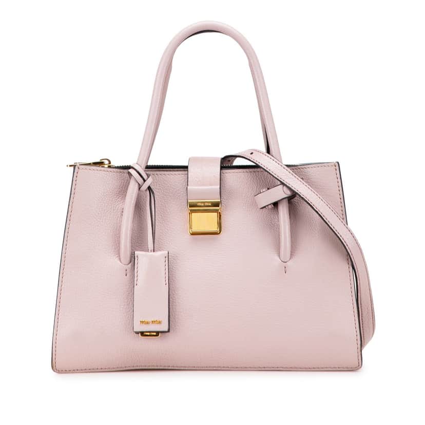 Miu Miu Goatskin Madras Push Lock Tote Pink Leather Good condition - Front View