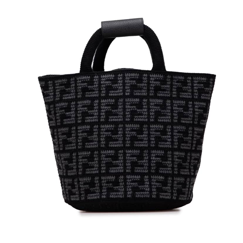 Fendi Large Zucca Cashmere Shopper Tote Black Wool Good condition - Front View