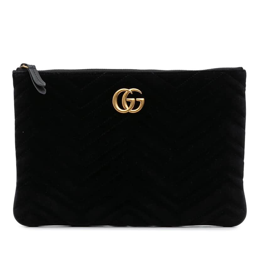 Gucci GG Marmont Matelasse Velvet Clutch Black Velvet Good condition - Front View