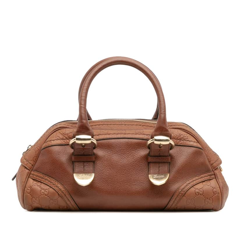 Gucci Guccissima Trimmed Leather Signoria Handbag Brown Leather Good condition - Front View