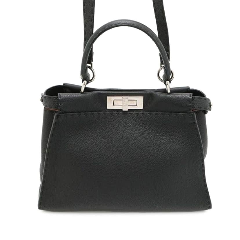 Fendi Medium Leather Peekaboo Selleria Satchel Black Leather Good condition - Front View